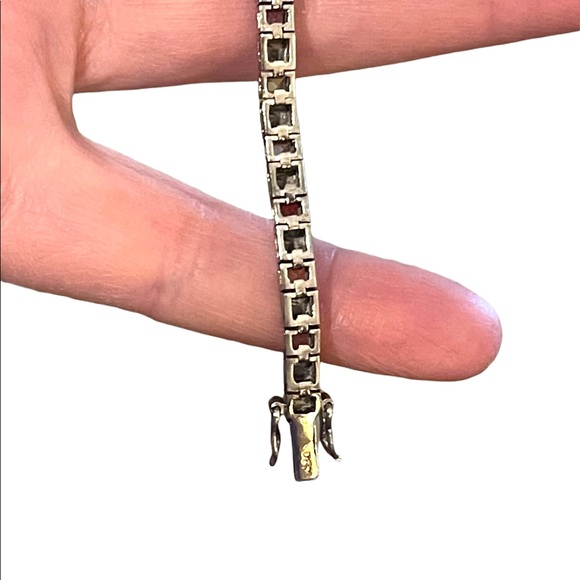 Vintage Multi Gemstone Sterling silver 925 Box chain tennis bracelet DBJ - Picture 7 of 12